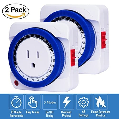 24 Hour Plug-in Wall Heavy Duty Mechanical Timer Switches Grounded, 2 PACK
