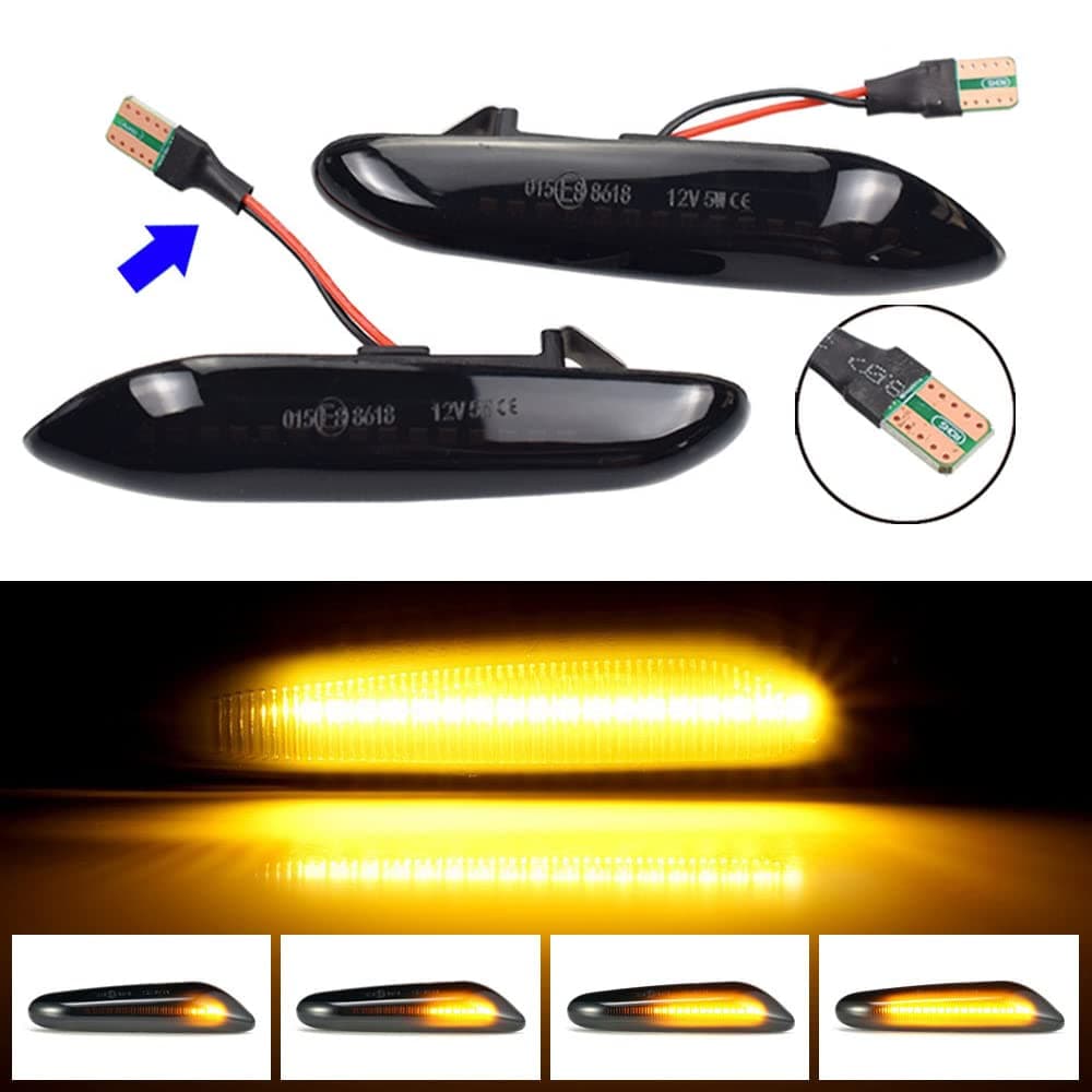 Bynome LED Dynamic Side Indicator Amber Yellow Super Bright Canbus Sequential Lights Fit for B-MW E90 E91 E92 E93 E81 E82 E83 E84 E87 E88 E60 E61 E46 E36(Smoke,2Pcs)