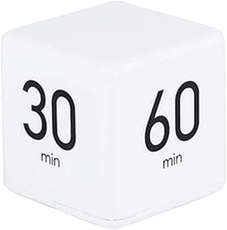 Cube Timer - 5, 15, 30 & 60 Min for Time Management (White) Kitchen & Workout Timer with Adjusted Volume