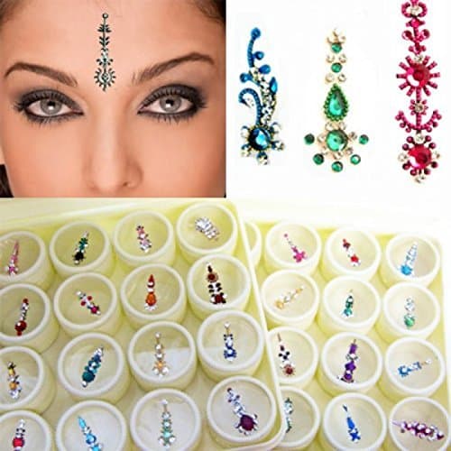 ATCUSA Bindi Box Long Multicolored Crystal Bindis Bridal face Jewels Forehead Tika (Pack of 20 Bindis)