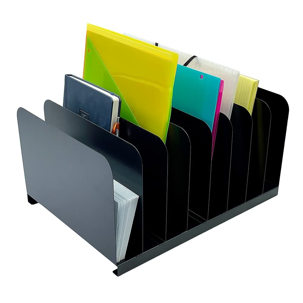 Desktop File Binder Organizer Storage Vertical 8 Slot, Black Commercial Grade Steel