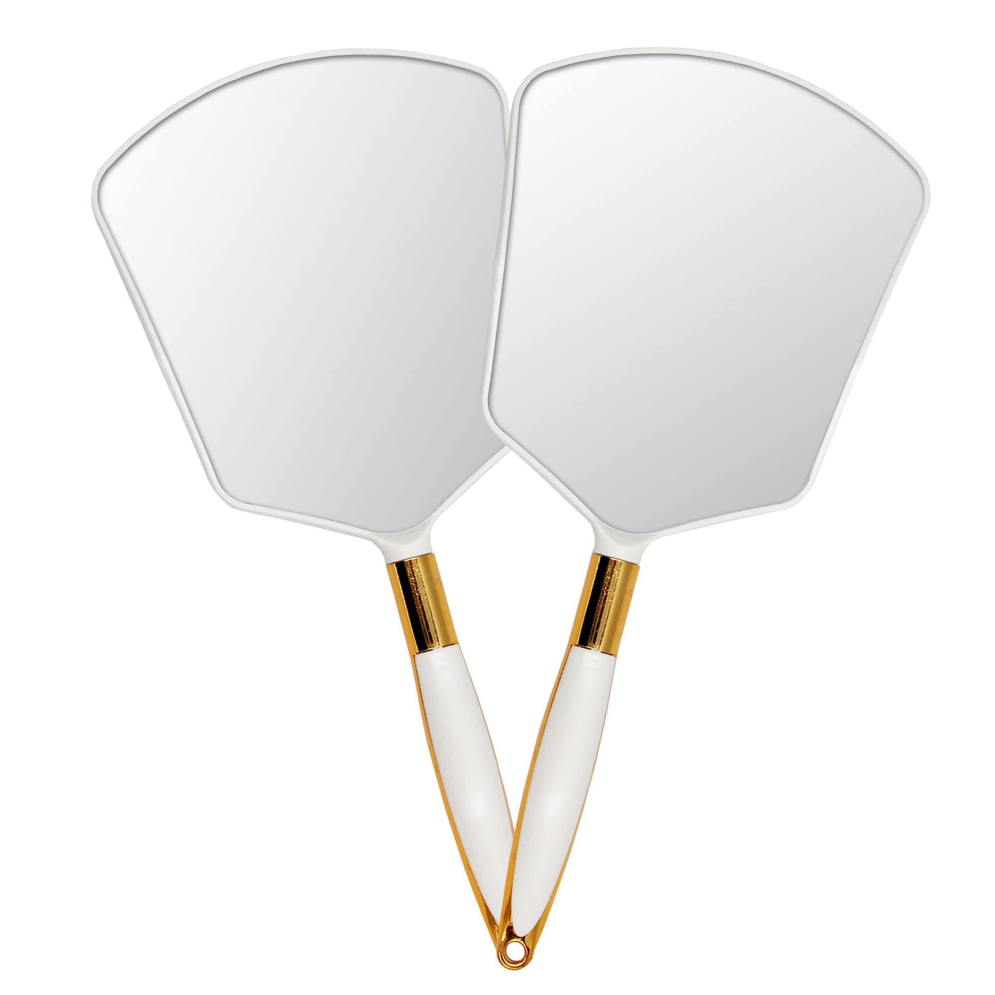 Eaoundm Hand Held Mirror with Handle, Makeup Hand Mirror with Hook Hole for Bathroom and Bedroom, Barbers Haircut Mirror for Home and Salon (6X6.8 inchs 2 Pcs, White)