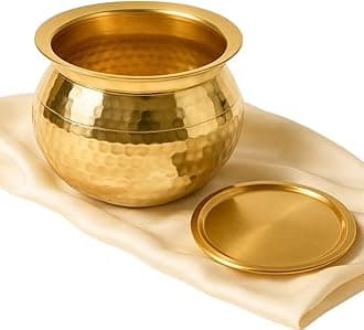 HOKOYA Brass Handi for Cooking Food (Handi+Lid) 5 Litre Water Capacity | Bras...