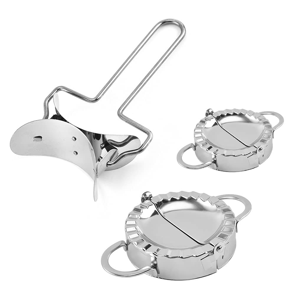 Dumpling Maker, 304 Stainless Steel Dumpling Mold and Dough Press for Home Kitchen, Manual Pinch Dumpling Pie Ravioli Mould Pastry Maker Tool, Dumpling Skin Cutter (S Maker + L Maker + Cutter)