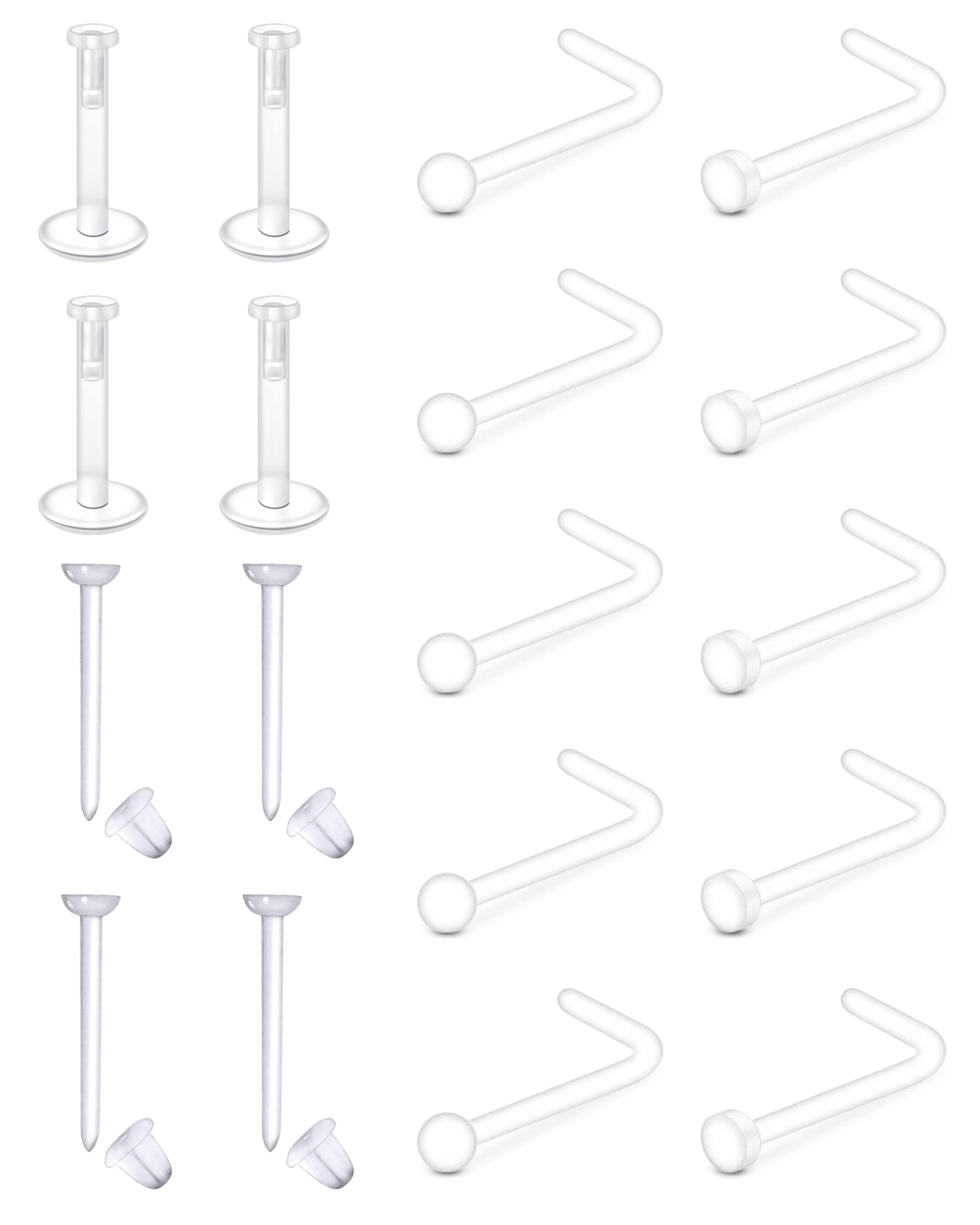 Clear Nose Studs Clear Nose Rings for Work Clear Nose Piercing Plastics Nose Retainer for Surgery Nose Ring Spacers Nose Rings Retainer Septum Retainer Clear Lip Rings Plastic Earrings Studs