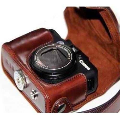Ever Ready Camera PU Leather Bag Case Cover For Canon POWERSHOT G15 G16 Brown