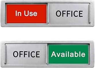 Office In Use/Available Magnetic Door Sign - 7"x2" Privacy Slider, Non-Scratch Status Indicator for Conference Rooms, Home Offices, Restrooms - Silver