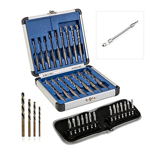 16pc Drill All Cobalt Tipped Drill Bit Set, 14pc Diamond Coated Screwdriver Bits, Reverse Action Twist Drill Bits & Free Flexi Snake Drive