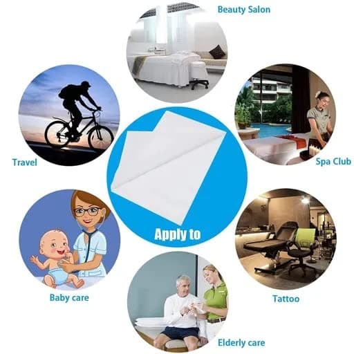 Fabric Disposable 150 TC Solid Bedsheets for Hospital, Spa, Parlour, Bed Cover, Massage, Home Travling White Blue Bed Sheets for Single Use and Throw(10 Pcs) (30 * 72 Inch)