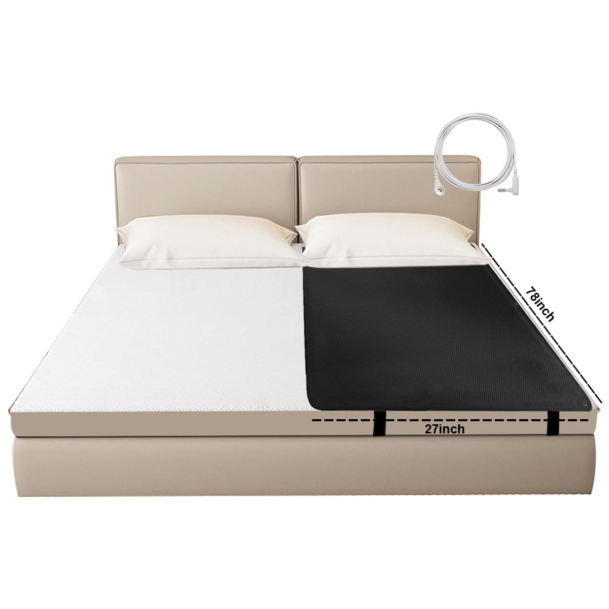 Grounding Mat for Bed Queen, Grounding Pad for Improves Sleep, Energy, Grounding Mattress with 15 FT Wire, PU Leather (27X78IN)