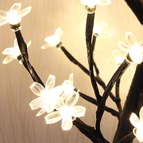 Bolylight LED Cherry Blossom Tree Table Lamp 16.73'' 40L Centerpiece and Indoor and Outdoor Decoration Lighted Tree for Bedroom/Party/Wedding/Office/Home Warm White