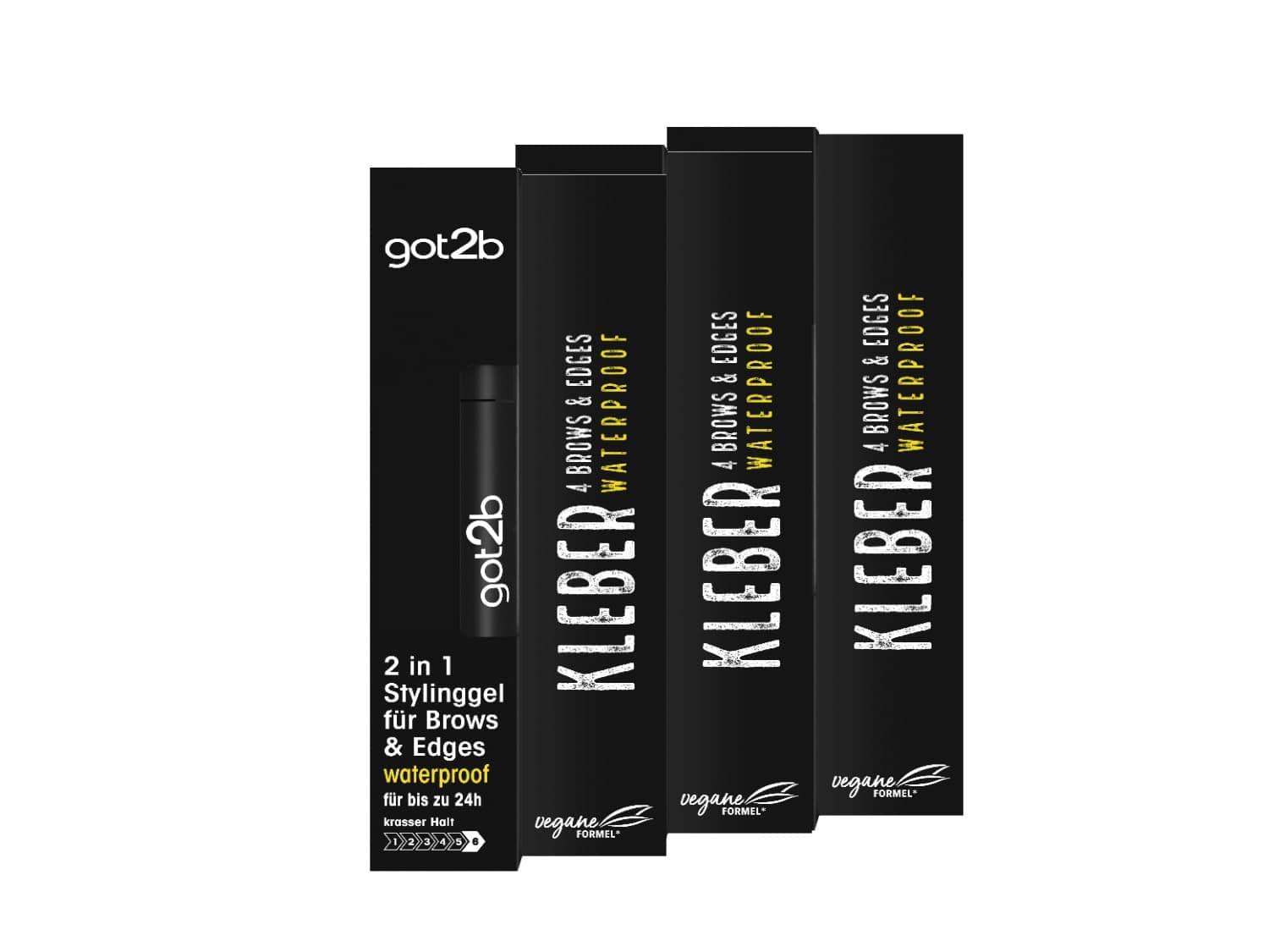 got2b Kleber 4 Brows & Edges Waterproof (3 x 16 ml), 2-in-1 Brow Gel & Hair Mascara, Sweat & Waterproof for up to 24 Hours Hold, with Practical Eyebrow Brush for Styling Hair Contours & Edges