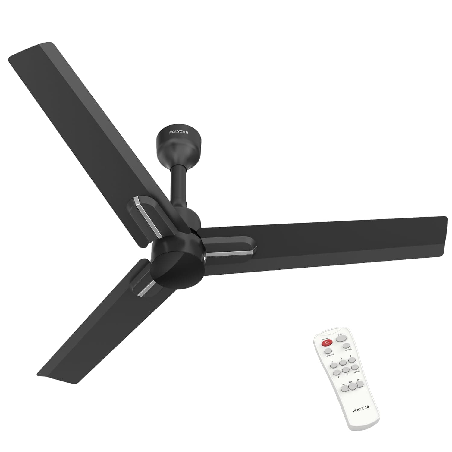 Polycab Wizzy Neo 1200mm 5-Star BLDC, Remote Ceiling fan for home | 100% Copper, High Air Delivery, 7 Speed Setting, Sleep Mode, Reverse Rotation, Boost Technology | 3+1 Years Warranty【Black Silver】