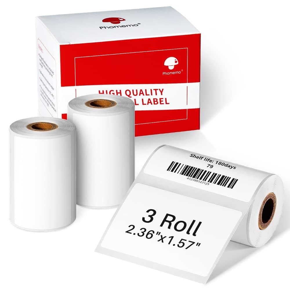 Phomemo 3 Roll 2.35"x 1.57" Thermal Sticker Label Paper 180 Labels/Roll Compatible with M220, M200, M221 Label Printer, Strong Permanent Adhesive, for Customer Mailer, Address Label, Business Letter
