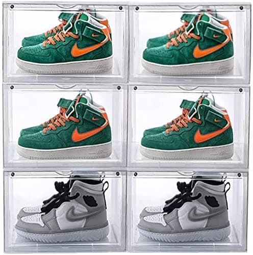 Storage Shoes Box,MIXDE 6 Pack Side open Shoe Storage Boxes, Clear Plastic Shoe Organizer for Closet, Easy Assembly, Stackable Foldable Shoe Containers for Display Sneakers Boots (Clear)