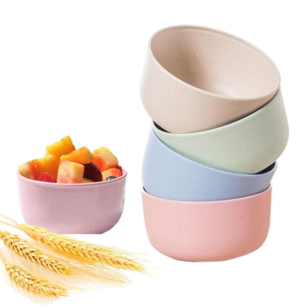 – Cereal Bowl, 4 PCS Eco Biodegradable Unbreakable Dinner Plates Bowl, Healthy Kitchen Dinnerware Bowl Sets with Wheat Straw Material, Wheat Straw Dinnerware for School, Restaurant, Home