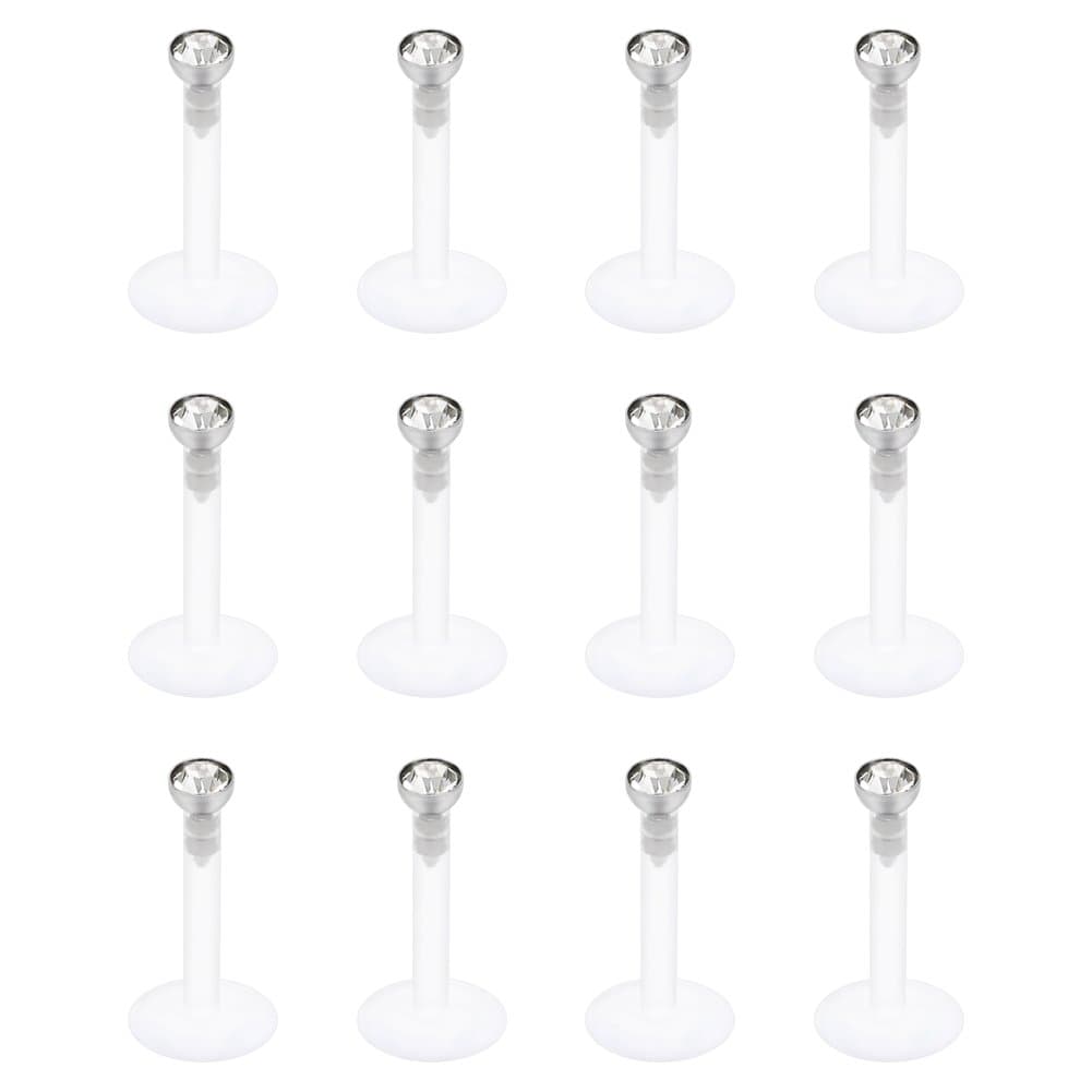 16G Lip Rings 2mm CZ Internally Threaded Labret Monroe Lip Ring Tragus Rook Helix Earring Stud Piercing Jewelry Retainer Clear Acrylic Bioflex Bar Length 6-10mm 12-36PCS