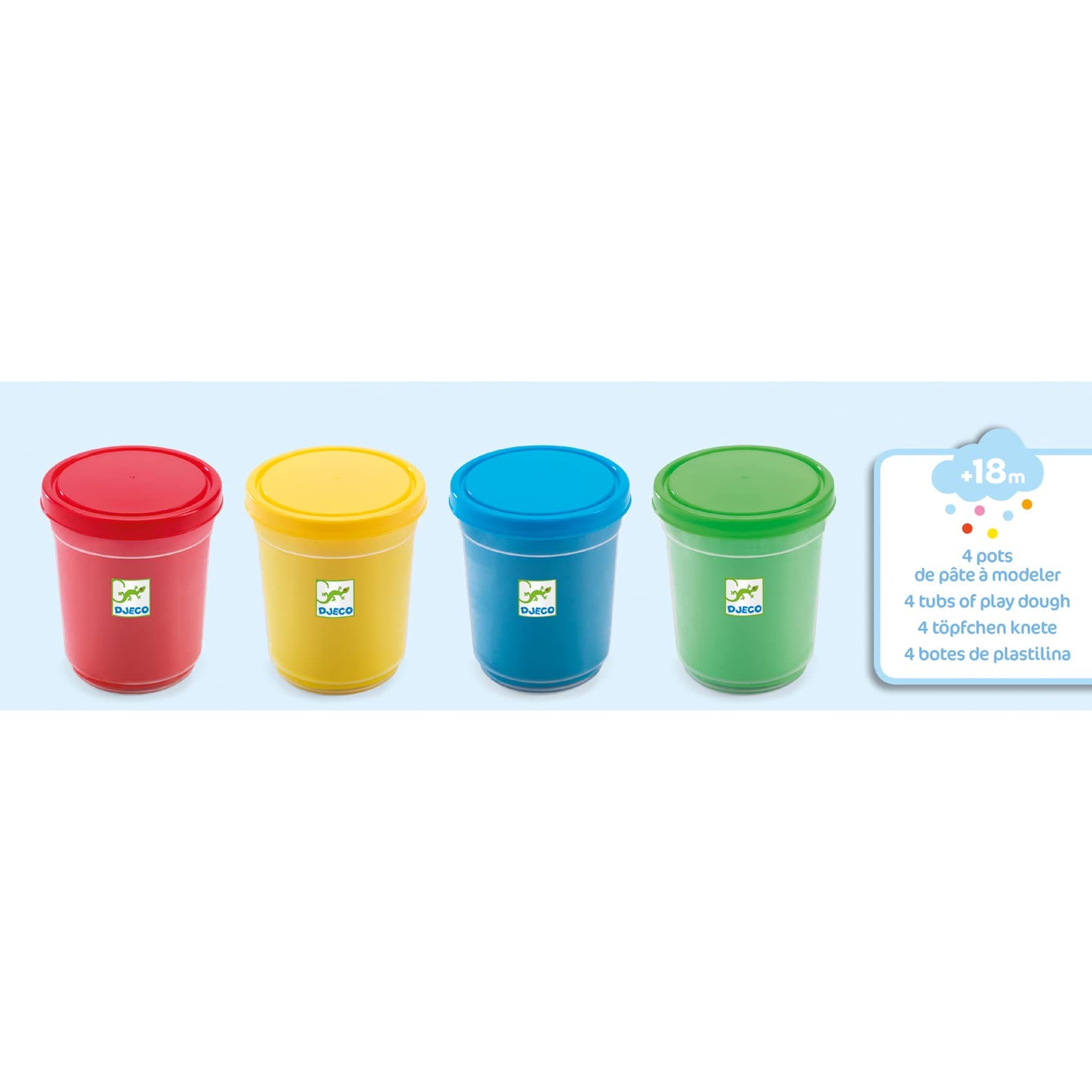 4 Tubs of Modelling Dough Playdough Kit for Toddlers Ages 18+ Months Includes 4 Scented, Ultra-Soft, Non-Sticky Dough Pots in Red, Green, Yellow and Blue for Creative Handcraft Fun