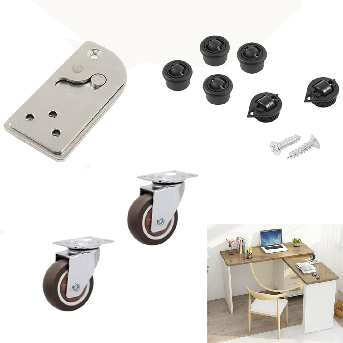 HOWHY 90° Rotating Table Hinges, Hardware for DIY Assembly of L-Shaped Desk and Cabinets,Table Extension, Multifunctional Folding Table Connect Hinges,Table not Included(Opens Right)