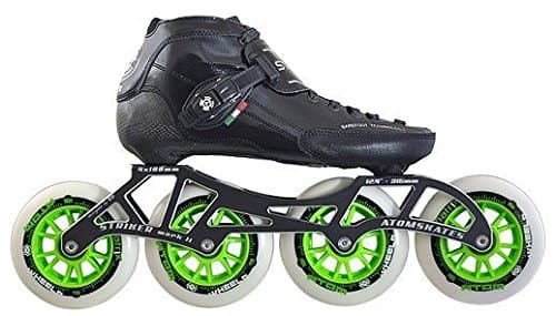 Luigino Strut Black Boot, Striker 4x110 13.2" Frame, Matrix Green 110mm Wheel, Abec 7 Bearing, Inline Speed Skate