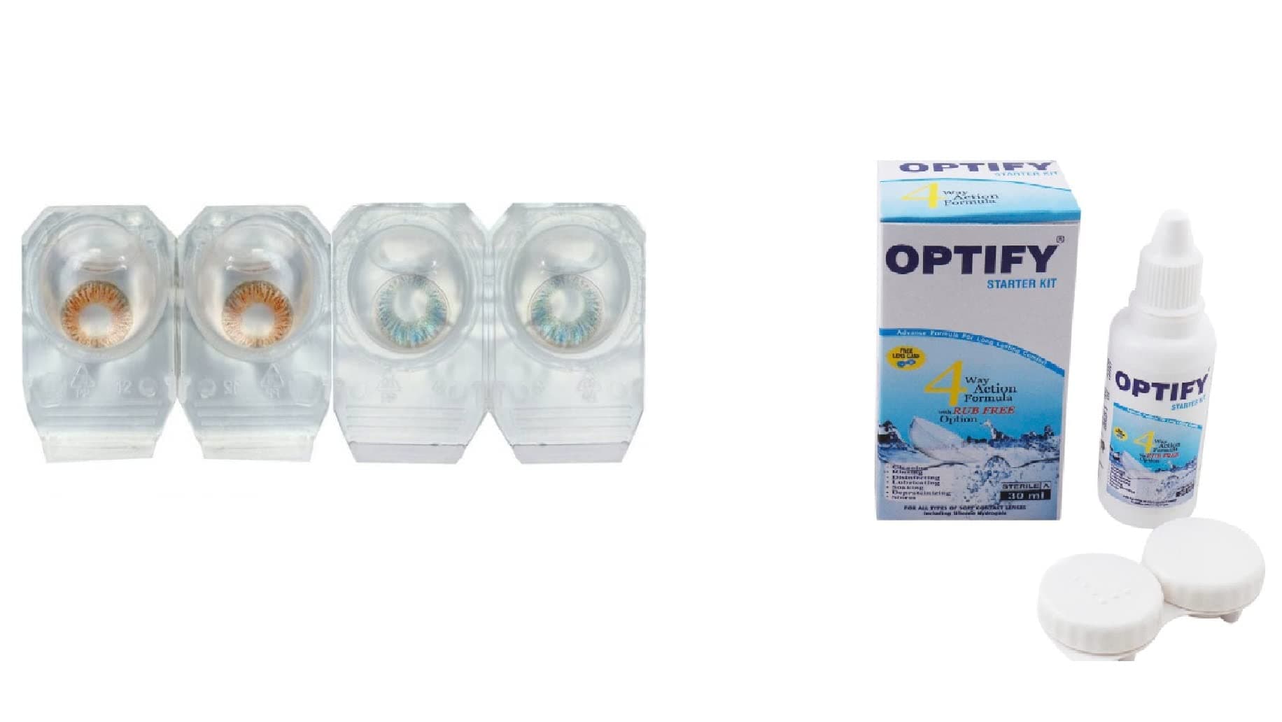 Optify Monthly Color Contact Lenses With Solution (Zero Power,Honey-Light Blue,Pack of 2)