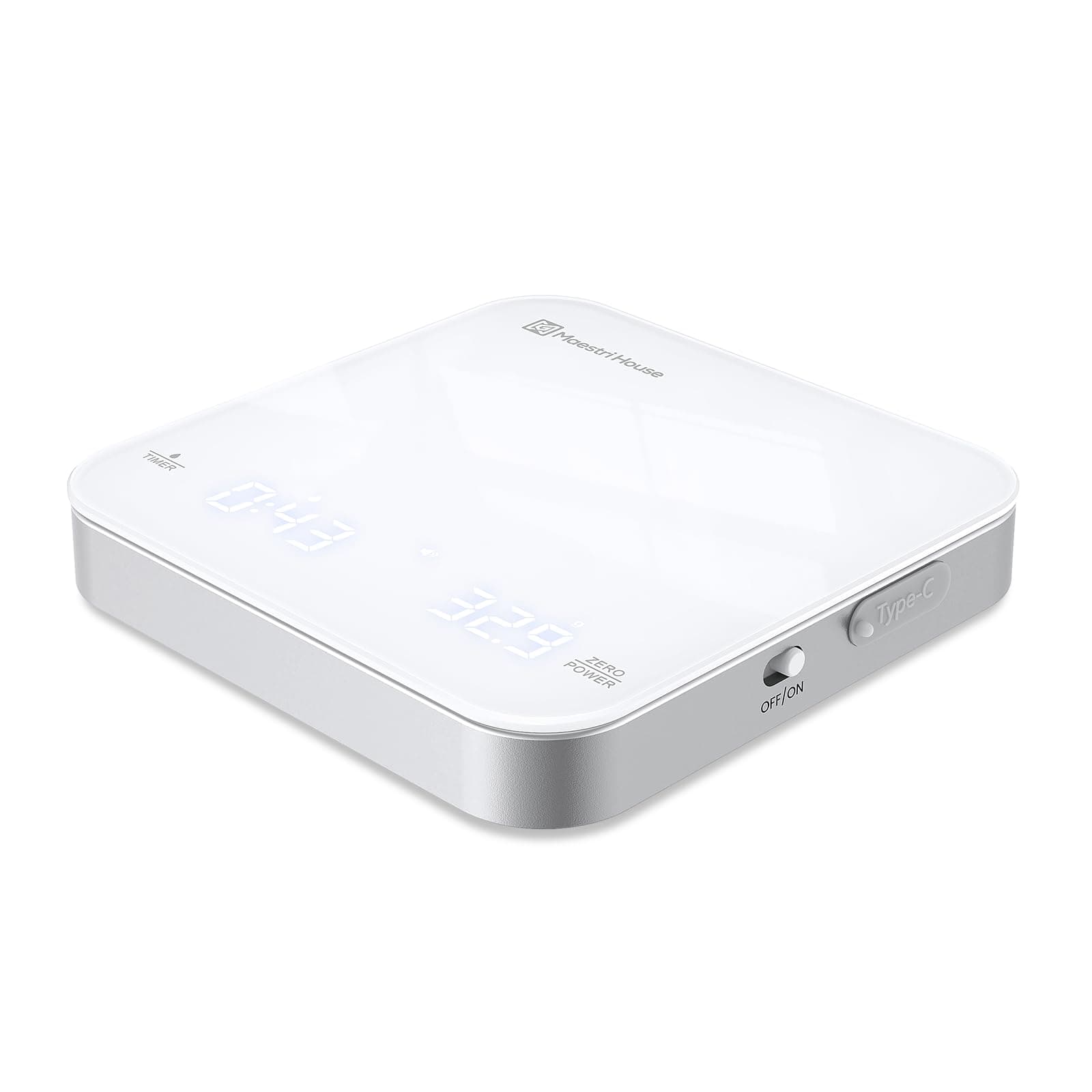 Rechargeable Mini Coffee Scale with Timer, Espresso Scale, 2kg/0.1g Accurate Scale for Espresso and Pour-Over Coffee, Portable Digital Kitchen Scale with Automatic Timing（White&Silver）