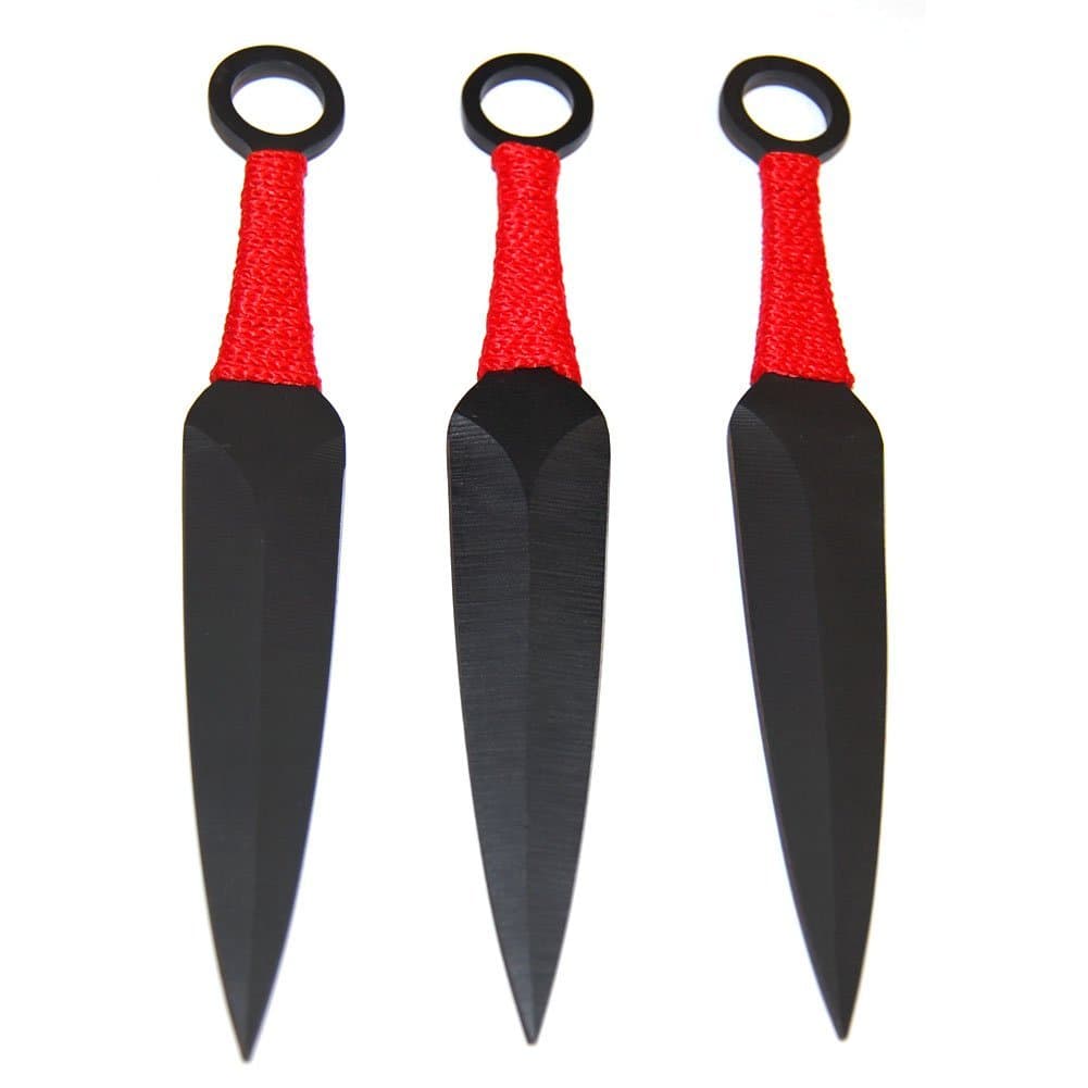 Set 3 Ninja Stealth Black Throwing Knives With Black Nylon Sheath Case