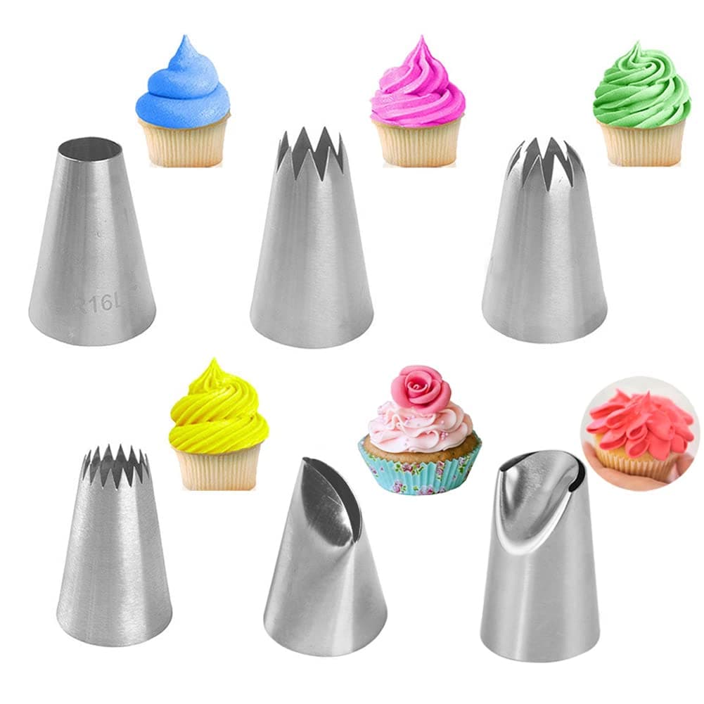Extra Large Piping Tips Set for Cupcake Cake Decorating,6 Big Icing Tips with Round Star Rose Petal Ruffle Pastry Tips for Frosting