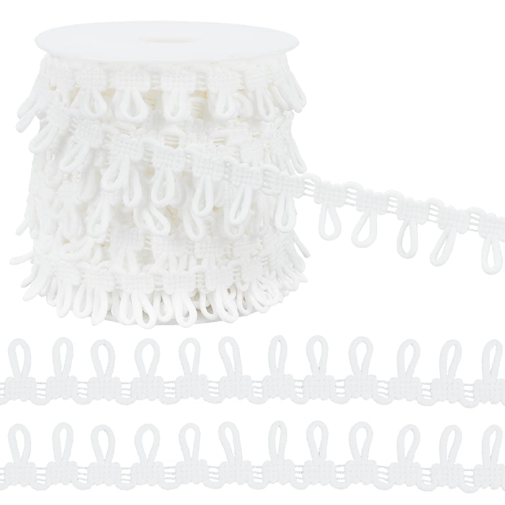 BENECREATBENECREAT 20 Yards(18.29m) Lace Button Loop, White Polyester Petite Braid Stretch Band, Elastic Buttonhole Cord for Wedding Dress Costume Sewing
