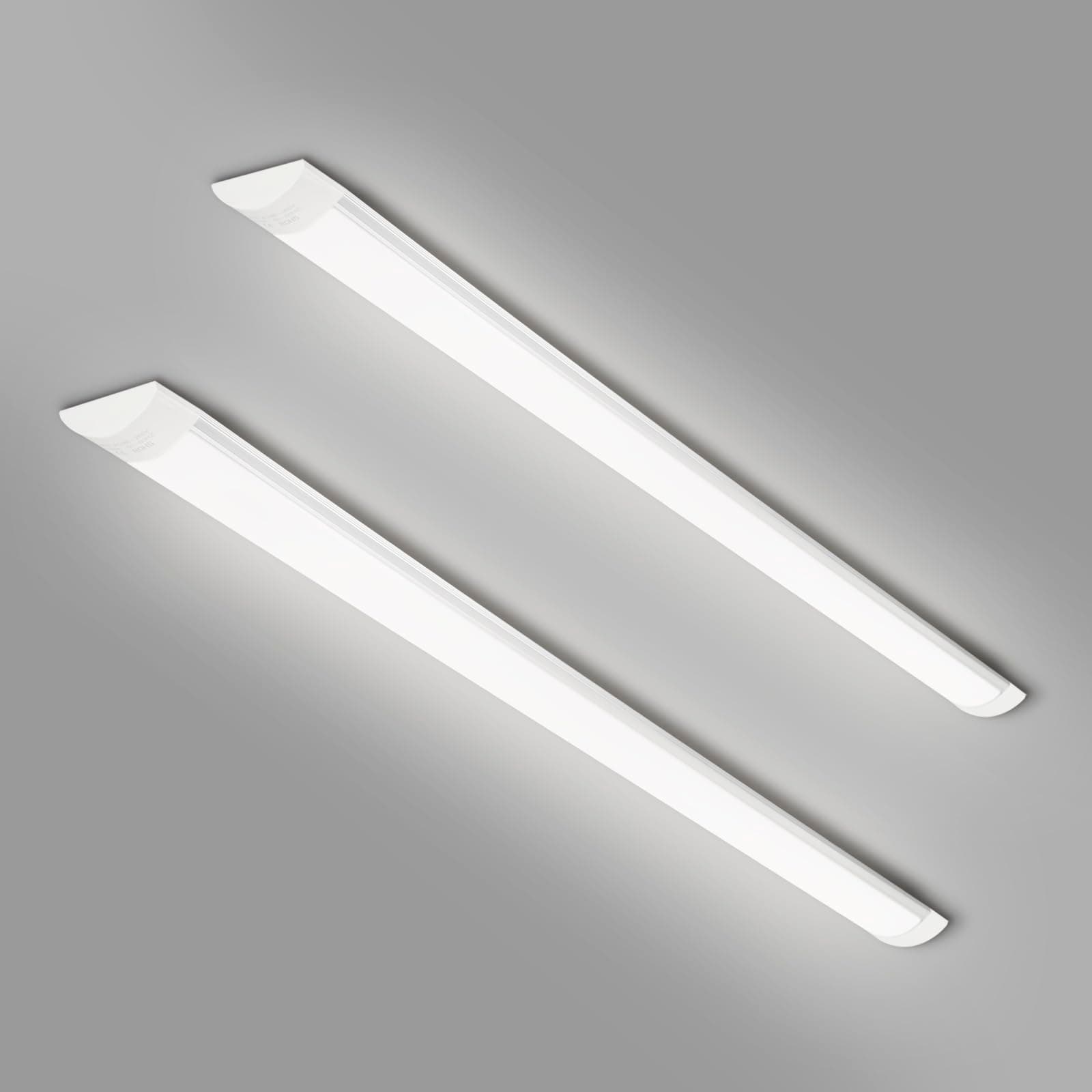 - 2 Packs 4FT LED Batten Light with 0.2m Cable, Ultra-Thin Ceiling Surface Mounted Light, 40W, 4000K, IP20, LED Ceiling Lamp for Garage, Shop, Hallway, Office, Market, ver.2