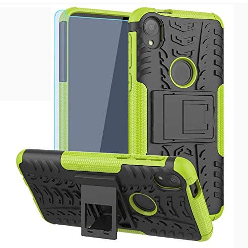 SKTGSLAMY for Moto E6 Case, with HD Screen Protector, [Shockproof] Tough Rugged Dual Layer Protective Case Hybrid Kickstand Cover for Moto E6 (Green)