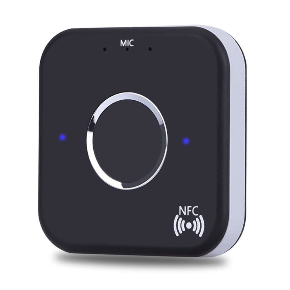 LUJII Wireless Bluetooth Receive Transmit Audio Stereo, Portable Wireless Bluetooth 4.1 NFC Audio Receiver Built-in Microphone Dual Aux 3.5mm for Home Sound System/Car Stereo/Mobile Phones/TV/PC