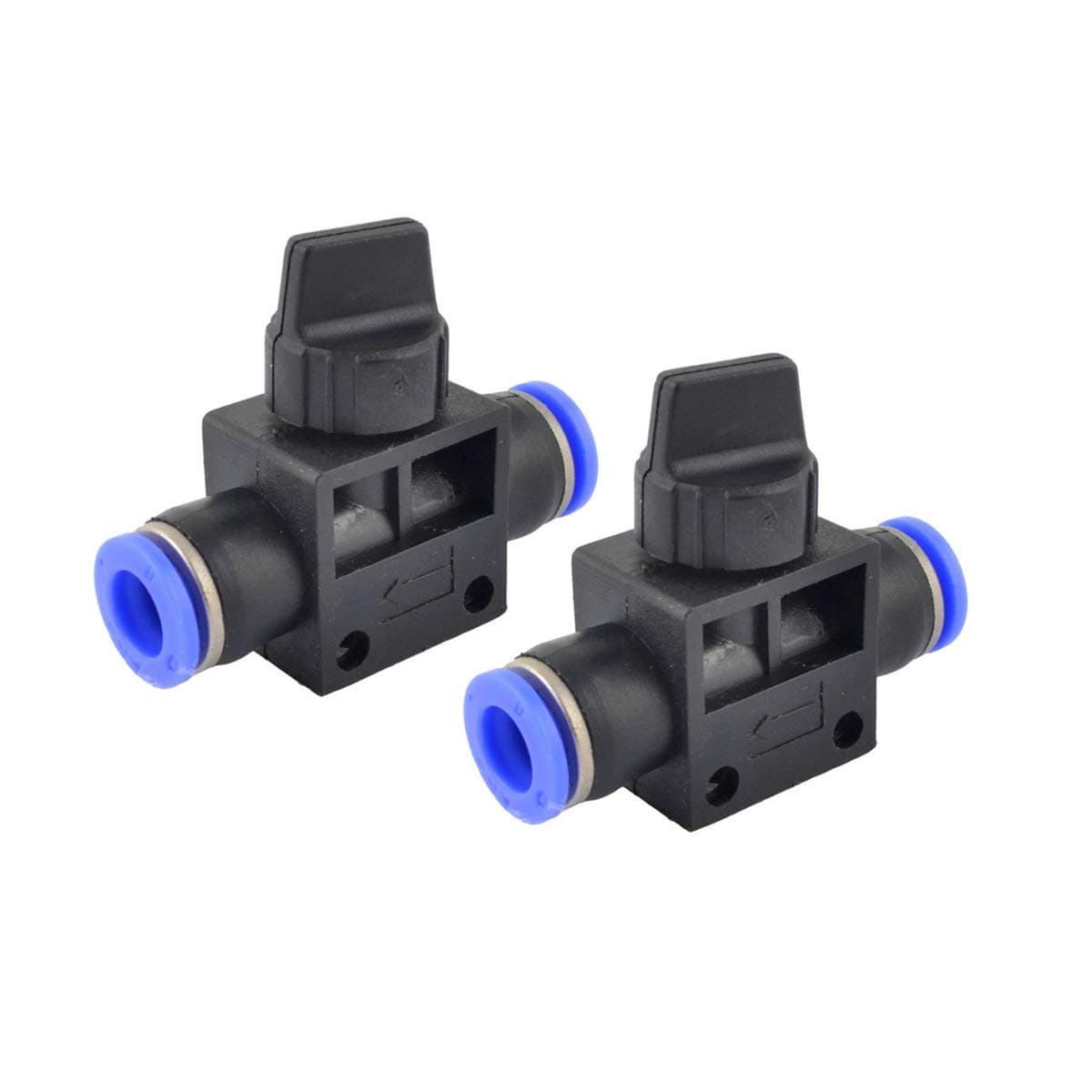 RANIT 2Pcs 1/4 Turn Blue Black Plastic 8mm Hose Pipe Fitting Coupler Ball Valve