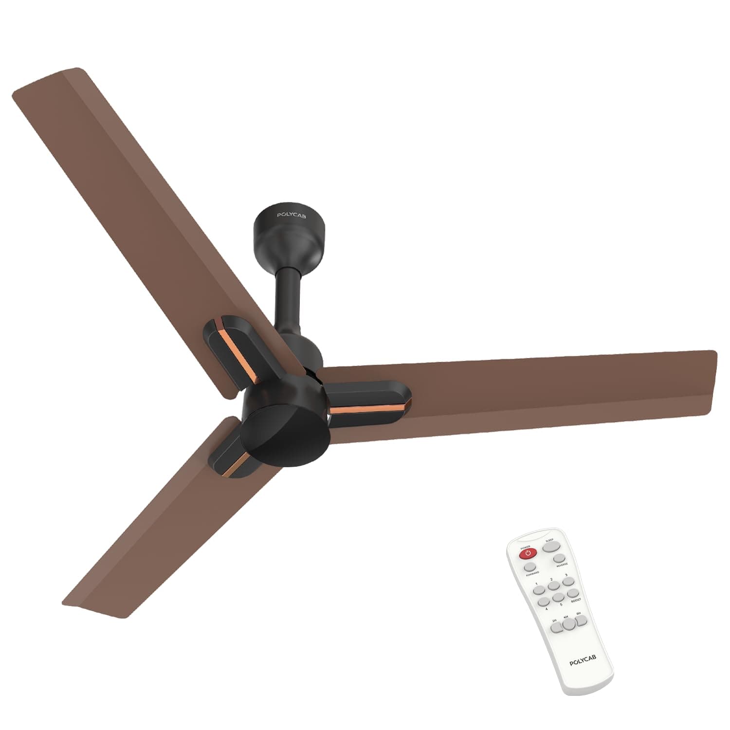 Polycab Wizzy Neo 1200mm 5-Star BLDC, Remote Ceiling fan for Living Room| 55% Energy Saving, 100% Copper, High Air Delivery, 6 Speed Setting, Free Installation | 4-yr Warranty【Brown Copper】
