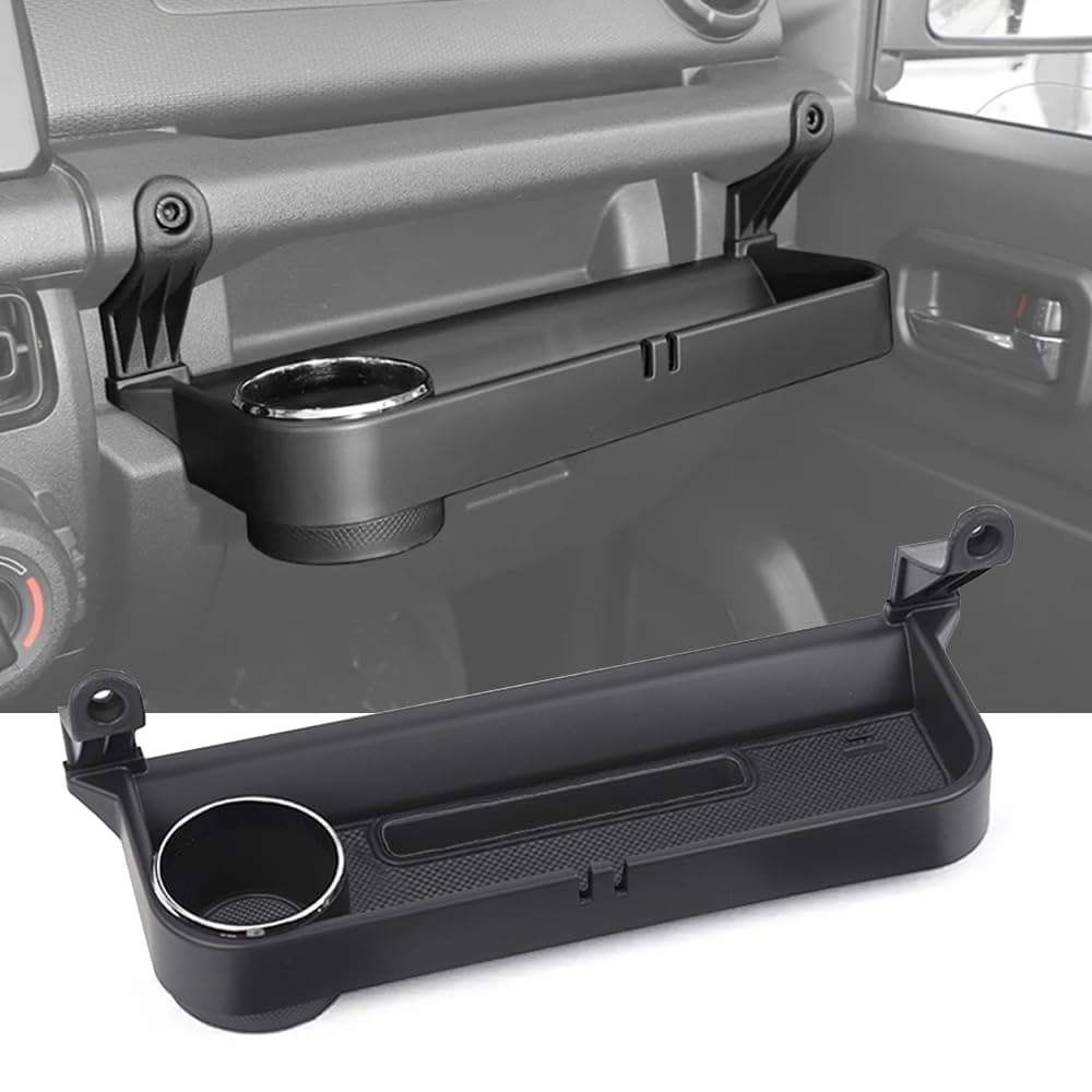 Grab Bar Tray Passenger Side Co-Pilot Handle Expansion Storage Tray Organizer Box Cup Holder Fit for Suzuki Jimny 2019-2025 Interior Accessories (Silver Ring)