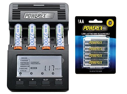 Powerex MH-C9000 WizardOne Charger-Analyzer for 4 AA/AAA NiMH/NiCD Batteries Bundle with 4-Pack AA Batteries