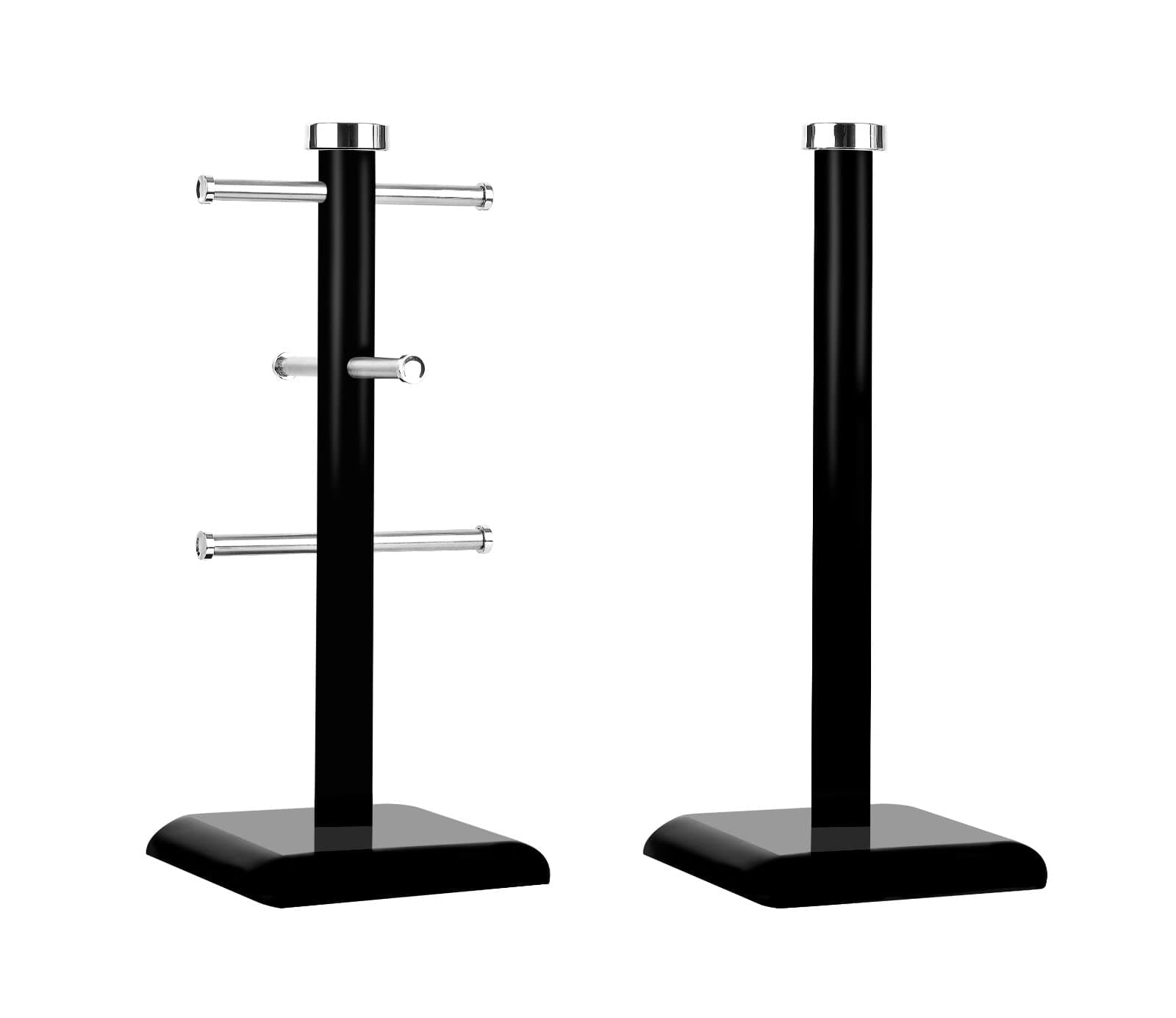 Set of 6 Cup Mug Tree Stand and Linear Kitchen roll/Paper Towels Holder Stainless Steel - Coffee Tea Cups Mugs draining Rack| Kitchen Storage Accessories (Black)