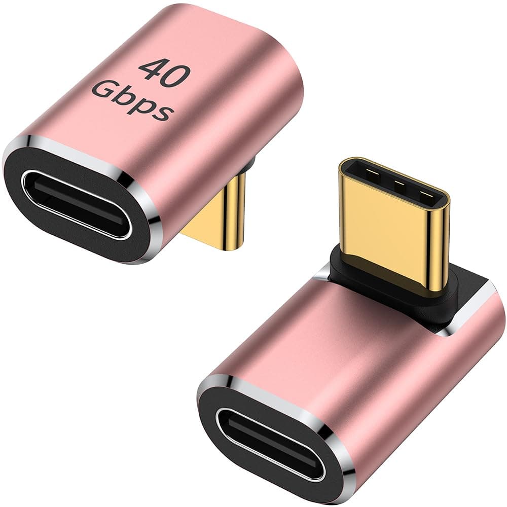 AuviPal USB C 90 Degree Adapter (2 Pack), Up and Down Right Angle L Shape USB Type C Male to Female Connector for Steam Deck, ROG Ally, MacBook, Tablet, Phone and More - Rose Gold
