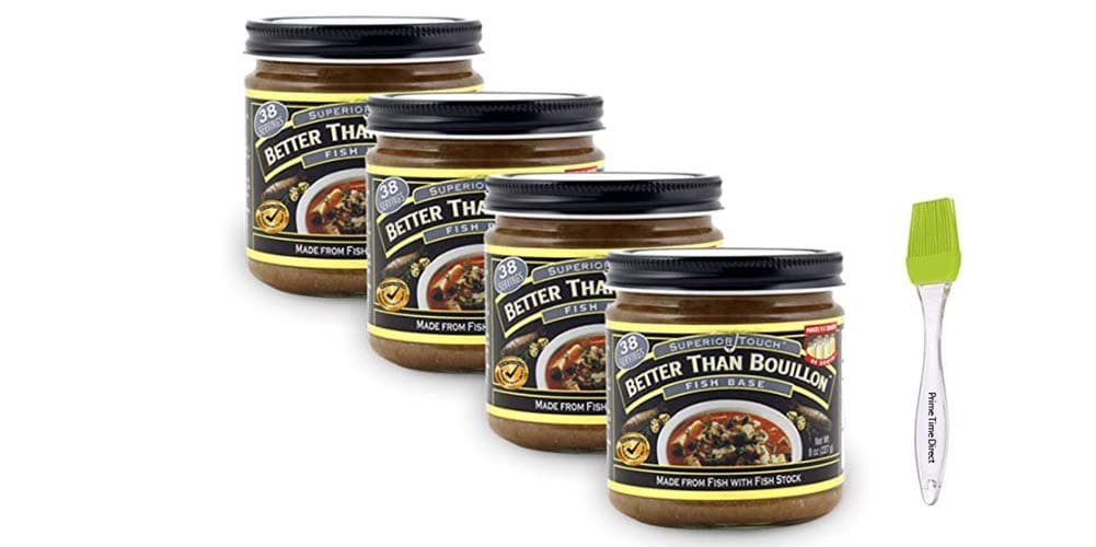 Better Than Bouillon Fish Base 8 oz (Pack of 4) Bundle with PrimeTime Direct Silicone Basting Brush in a PTD Sealed Bag