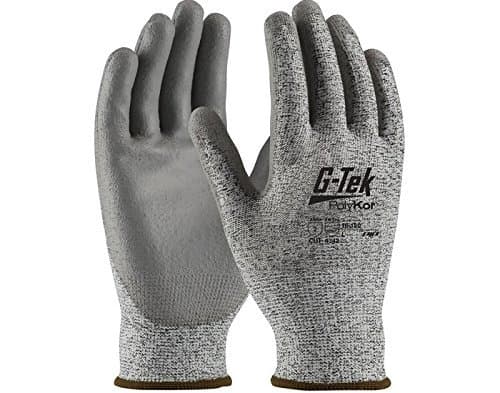 PIP G-Tek PolyKor 16-150 Gray Large Polyester Cut-Resistant Gloves - EN 388 3, ANSI 2 Cut Resistance - Polyurethane Palm & Fingers Coating - 9.4 in Length - 16-150/L [PRICE is per DOZEN]