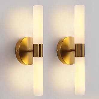 Wall Sconces Set of Two, Brass Gold Bathroom Sconces Wall Lighting with White Glass, Modern Sconces Wall Decor Set of 2 Wall Light fixtures for Bathroom Mirror Living Room Hallway Wall Lamp