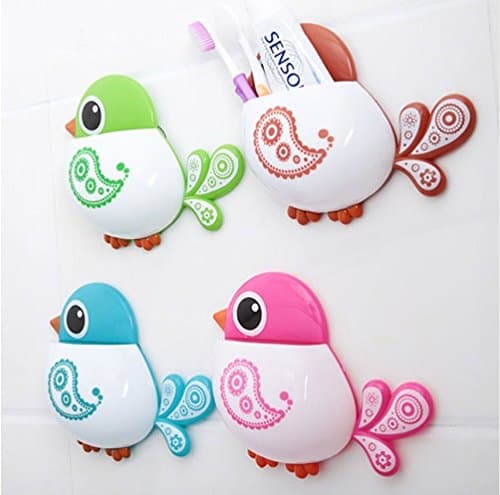 1 pc New Creative Bird Pattern Suction Cup Toothbrush Holder House Storage Tool -- BLUE