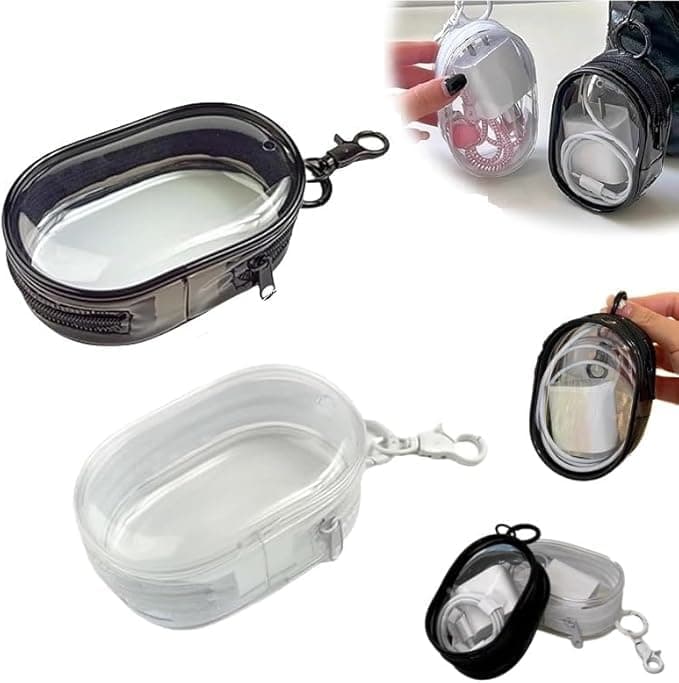 Charging Cable Storage Bag - Transparent Compact Organizer for Travel, Data Cables, Headphones & More | Mini Cord and Charger Organizer (White+Black)