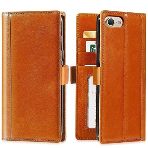 iPulse Journal for iPhone 8/7 Italian Full Grain Leather Handmade Flip Wallet Case for iPhone 8 and iPhone 7 - Cognac