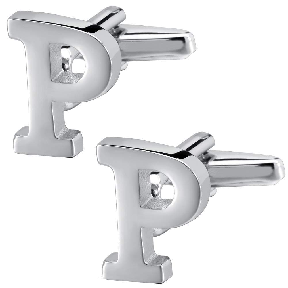 A-Z Initial Cufflink for Men, Classic 18k Gold Silver Black Letter Alphabet Monogram Cuff Links for Wedding Business Party Party