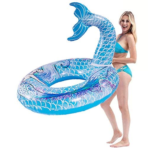 HANMUN Giant Inflatable Mermaid Pool Float - 2020 Floaties for Adults Pool Float Swimming Ring Pool Float Inner Tube Outdoor Beach Party Play Pool Water Fun Toy for Adults (Blue) … …