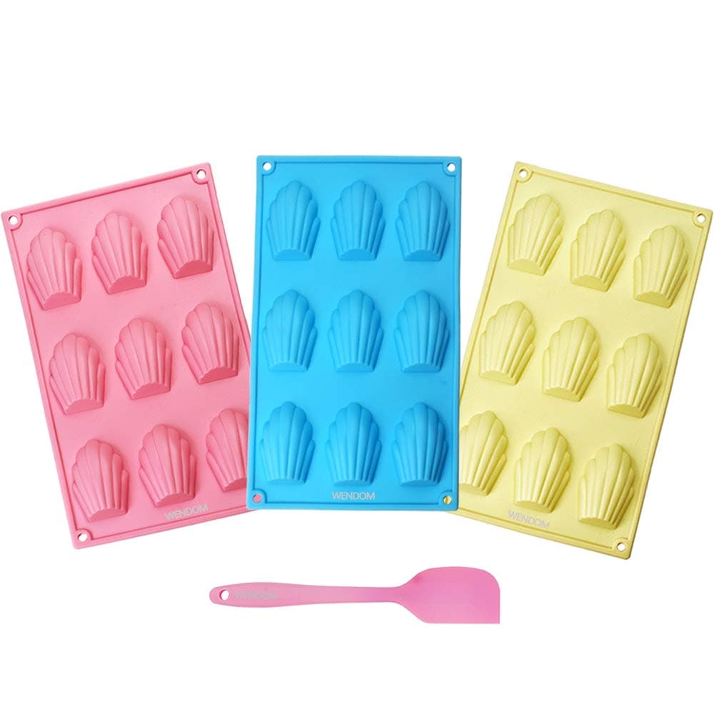 WENDOM 3Pack Silicone Madeleine Pans - 9 Cups Nonstick Shell Shape Madeline Baking Molds for Cake Cookie