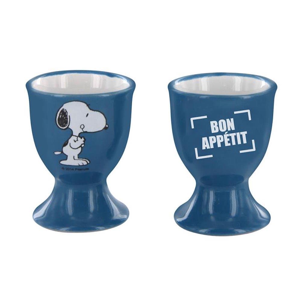 Set of 2 Ceramic Egg Cups With Egg Shell Peanuts Snoopy Humor blue