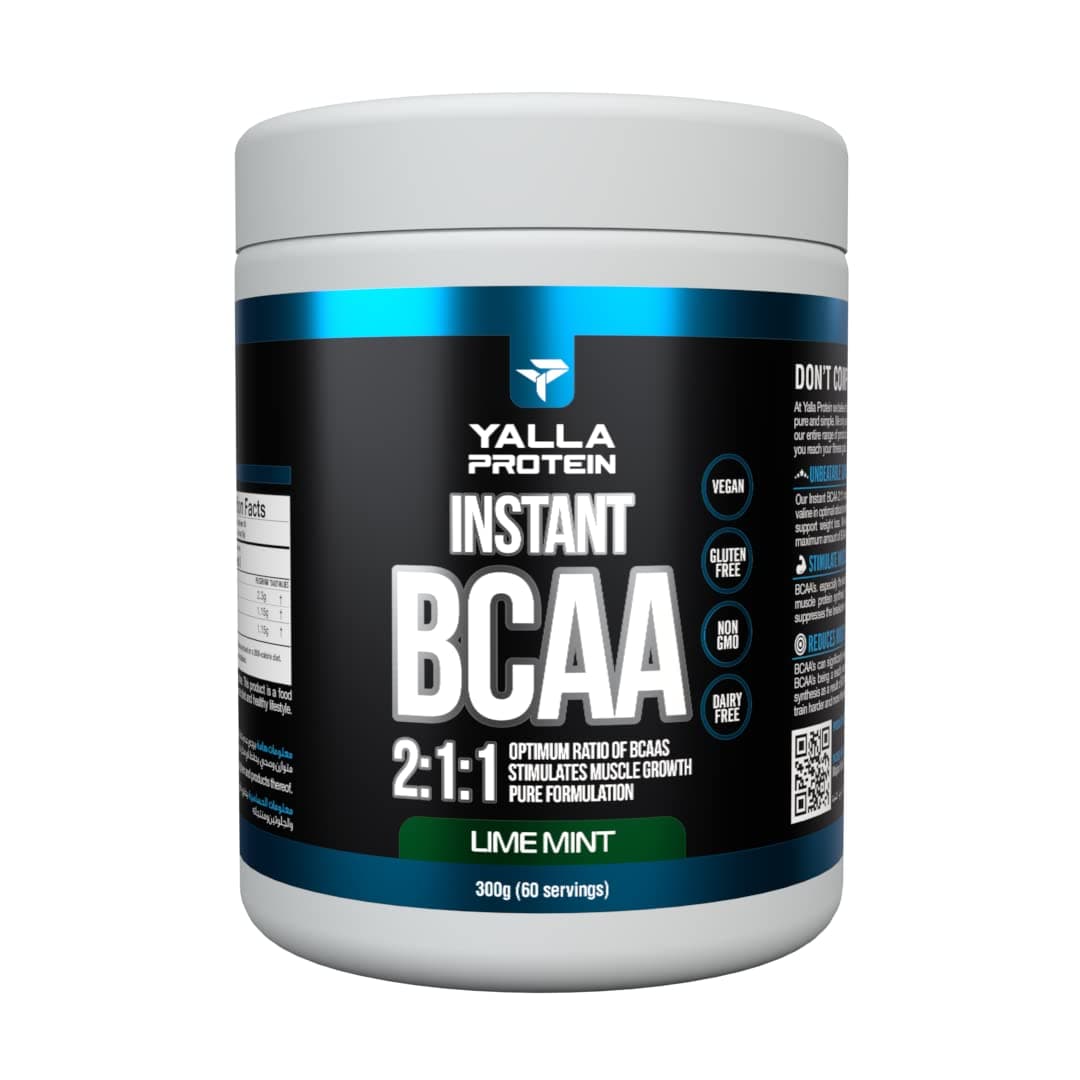 Yalla Protein Instant BCAA 2:1:1 - Optimal Ratio of BCAAs - Stimulates Muscle Growth & Recovery - Certified - 0.30kg (60 servings) (Lime Mint)
