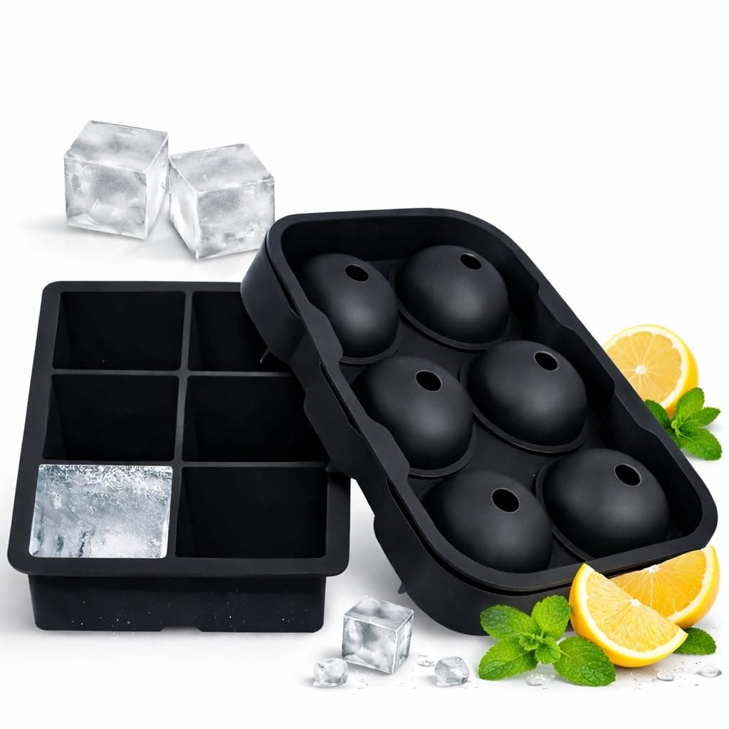 Silicone Ice Cube Trays,Ice Cube Trays,Large Size Silicone Ice Cube Molds with Removable Lid,Square&Round Ice Cube Tray,BPA Free for Cocktail,Whiskey, Stackable,Flexible Ice,2 pack